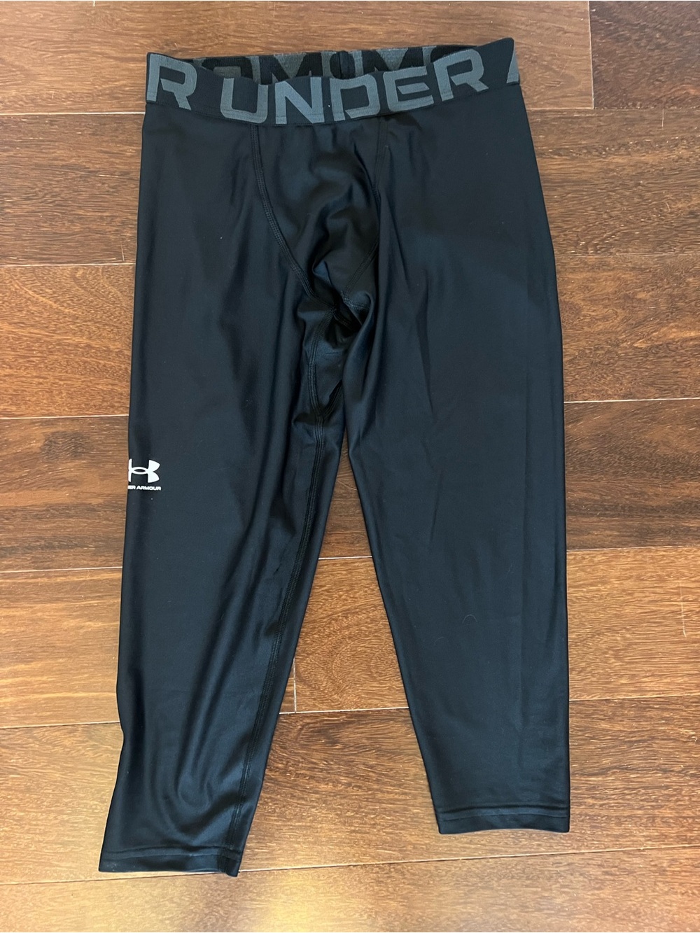 Under Armour Black Compression Leggings with Gray Logo Waistband